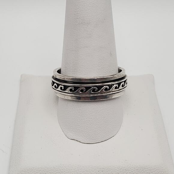 Vintage 925 Sterling Silver Wave Design Band Spinner Ring Size 12.5 - Picture 1 of 10